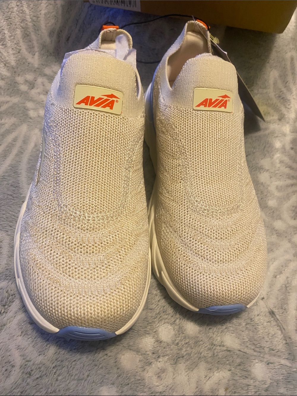 Avia Kids Slip-On Knit Sneakers in Cream with Orange Logo
